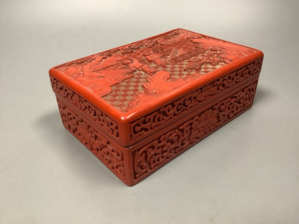 A Chinese cinnabar lacquer box, length 16cm